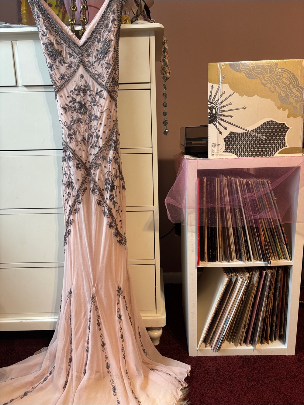 Silk Vintage y2k Fairy Maxi Gown Dress Pink Beaded Evening Long 0 Formal Pagaent